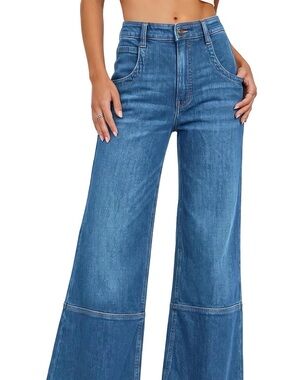 Mid-Rise Wide Leg Blue Denim Jeans